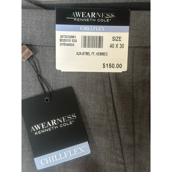 Kenneth Cole AWEARNESS ChillFlex Dress Pants 40x30 – Gray Stretch – NWT - Picture 2 of 4